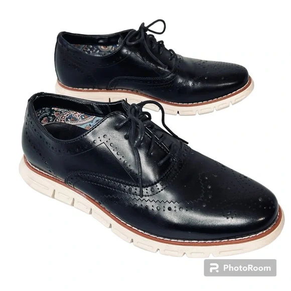 Bruno Marc Grandwing black faux leather oxford casual sneakers. Men main image 2